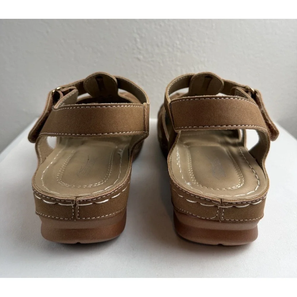 Shibever Comfort Fisherman Sandal 8 Womens Brown Slingback Cutout Casual Shoes